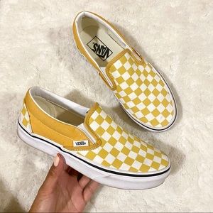 yellow checkered slip on vans